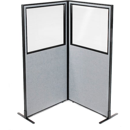 Global Industrial Interion Freestanding 2-Panel Corner Room Divider w/Partial Window 36-1/4"W x 72"H Panels Gray 695023GY