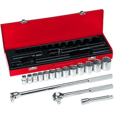 Klein Tools 1/2" Drive Socket Wrench SAE 16 Pieces 7/16 in to 1 1/4 in , Chrome 65512