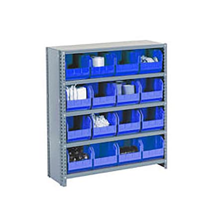 Global Industrial Steel Closed Shelving - 17 Blue Plastic Stacking Bins 6 Shelves - 36x12x39 603259BL