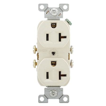 Eaton Wiring Devices Duplex Receptacle Wallplate, 2 -Pole, 20 A, 125 V, Side Wiring, NEMA: 5-20R CR20LA