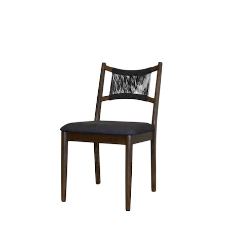 Homeroots Set of Two Black and Walnut Fabric and Wood Partially Open Back Dining Side Chairs, 2PK 716275
