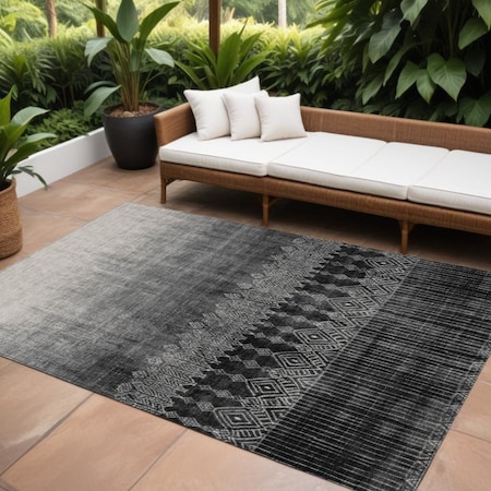 Homeroots 9' X 12' Black Ivory And Gray Ombre Washable Indoor Outdoor Area Rug 602825