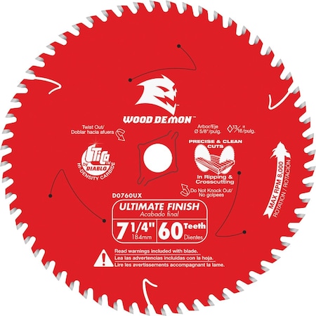 Diablo Wood Demon 7-1/4'' 60-Tooth Ultimate Finish Circular Saw Blade D0760UXA