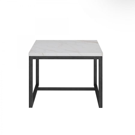 Homeroots 15" Black And White Stone And Metal Square End Table 487347