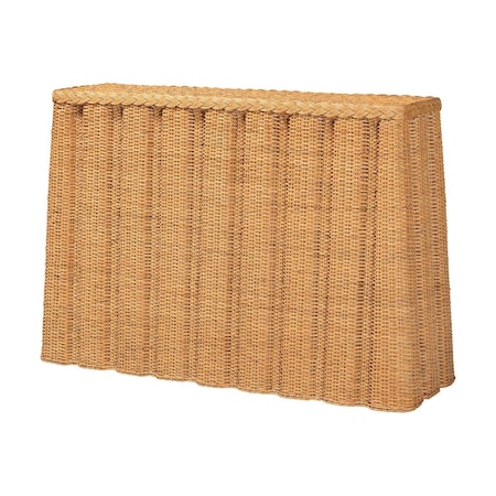 Bali & Pari Andrea Natural Rattan Console Table - Handwoven Wicker Accent Table with Pleated Skirt, Boho Decor 267-14599-ZORO