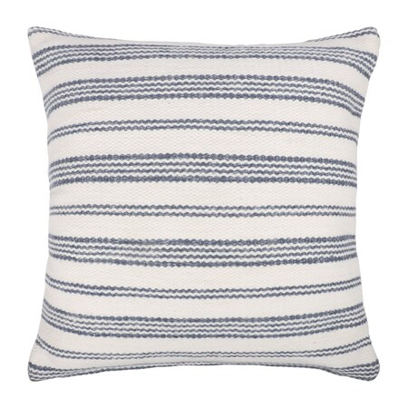 Homeroots 20" Navy and White Striped Throw Pillow With Ruffle 554540