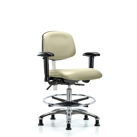 Blue Ridge Ergonomics Med Bench Chair, Vinyl, CF, Glds, Wht, CL100, 6-Way Adjustable, 22" to 29" Height, Adobe White BR-NCR-VMBCH-CR-T0-A1-CF-RG-8501