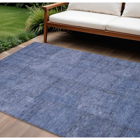 Homeroots 8' X 10' Denim Blue And Sky Blue Patchwork Washable Indoor Outdoor Area Rug 581584
