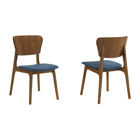 Armen Living Kalia Wood Dining Chair in Walnut Finish with Blue Fabric - Set of 2 LCKACHWABLU