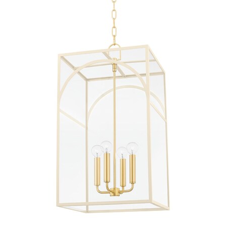 Mitzi Addison 4 Light Pendant 15 In. Aged Brass/Textured Cream H642704L-AGB/TCR