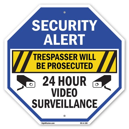Signmission Security Alert Trespasser Will Be P, 10 Inch X 10 Inch, Plastic Sign OC-P-10-186