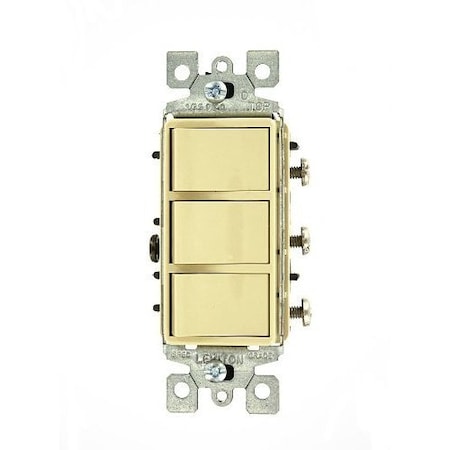 Leviton Decora Three Rocker Combination Switch, 15 Amp, 120 Volt, Ivory 1755-I
