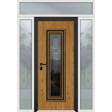 Vdomdoors Steel Door Ballucio 6644 Natural Oak 2 Side and Top Exterior Window Sidelite Entry Door Painted W16 BALLUCIO6644EXD-OAKW-W16+36+16xH80+16-RH-I