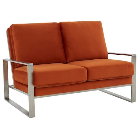Leisuremod Jefferson Contemporary Velvet Loveseat with Silver Frame, Orange JAS53OR