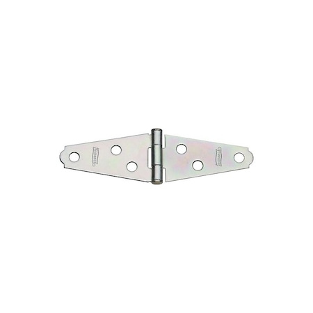 National Hardware Strap Hinge, 1-1/16 in W Frame Leaf, 0.05 in Thick Leaf, Steel, Zinc, Fixed Pin, 18 lb N127-365