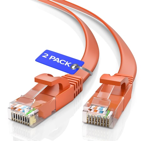 Maximm Cat6 Flat Ethernet Cable 100ft, 2PK, Orange, 2PK CAT6F-100FTORANGE2PK