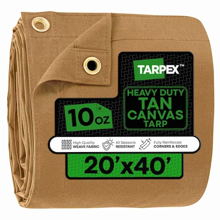 Tarpex Heavy Duty Tarp, 20 ft x 40 ft, Tan, Canvas CTT10-TA-2040