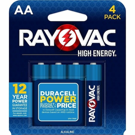 Rayovac HIGH ENERGY 815-4K Household Battery, AA Battery, Alkaline, Rechargeable: No, 4PK 815-4T