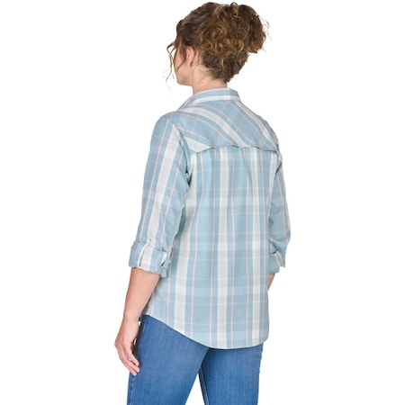 Berne Flex180 Womens Small Plaid Eggshell Blue UPF Button Down Long Sleeve Shirt WSH33PEBR360