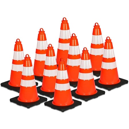 Pyle Traffic Cone Set, PVC, 18 in Height, Fluorescent Orange 10 PK PTCN18X10