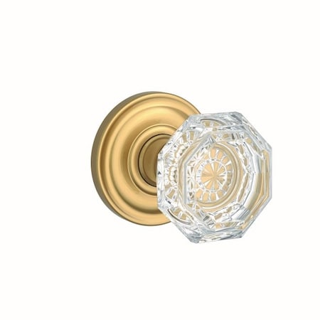 Baldwin Passage Crystal Knob with Traditional Round Rose with 6AL Latch and Dual Strike Lifetime Satin PSCRYTRR044