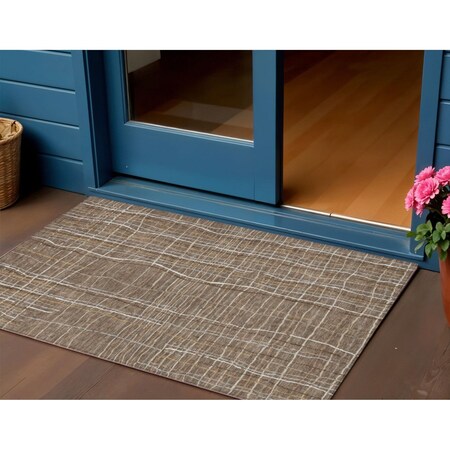 Homeroots 3' X 5' Taupe Brown And Ivory Striped Washable Indoor Outdoor Area Rug 597439