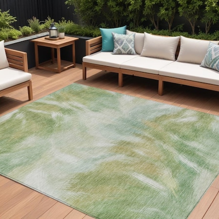 Homeroots 10' X 14' Green And Ivory Abstract Washable Indoor Outdoor Area Rug 631346