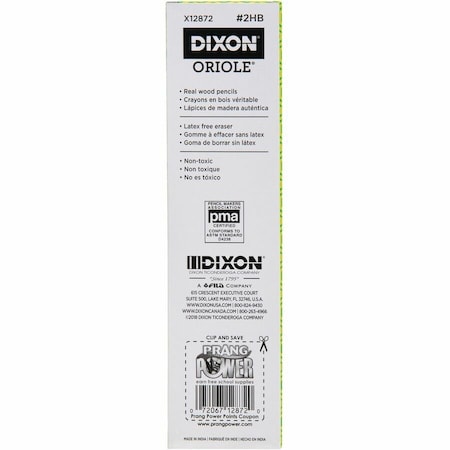 Dixon Ticonderoga Pencil, Yellow, Round, PK6 DIX12872PK