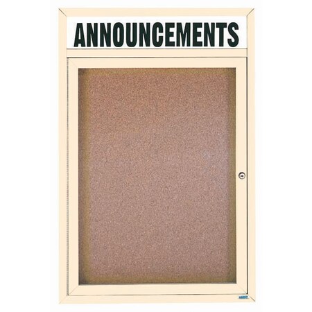 Aarco Illuminated Enclosed Bulletin Board w/ Header Ivory Powder Coated Al Frame, 36''Hx24''W DCC3624RHIIV
