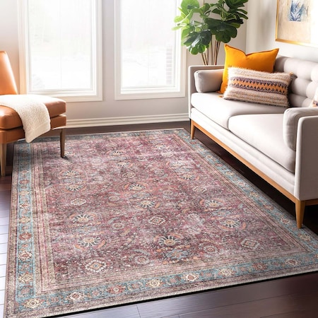 World Rug Gallery Distressed Vintage Bordered Machine Washable Area Rug 3 ft 3 in x 5 Multi 6038MULTI3X5