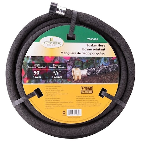 Landscapers Select 50 ft L Soaker Water Hose, Rubber Tube, Black, Brass Fitting HOSE-50-B-53L