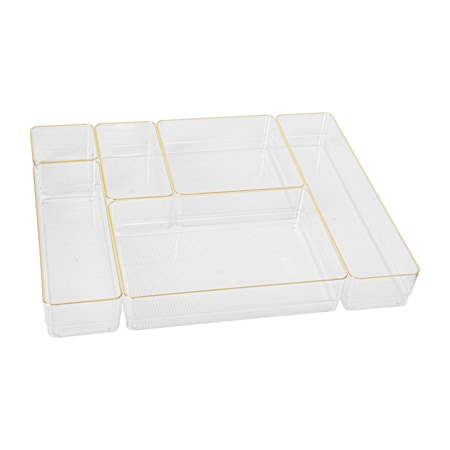 Martha Stewart Kerry Plastic Stackable Office Desk Drawer Organizers with Gold Trim, Set of 6 BE-PB3685-G-6-CLRGLD-MS