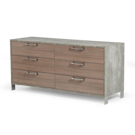 Homeroots 64" Brown Oak Grey Solid And Manufactured Wood Six Drawer Dresser 490815