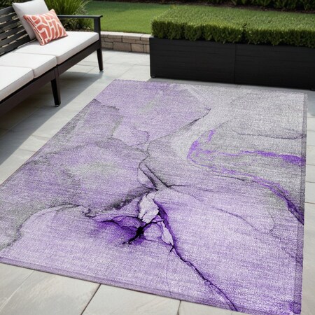 Homeroots 5' X 8' Purple and Ivory Abstract Washable Non Skid Indoor Outdoor Area Rug 559707