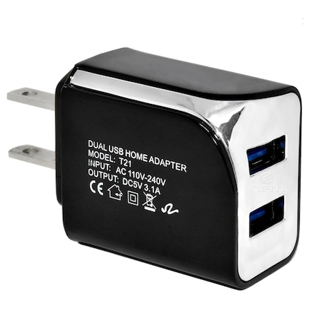 Cable Wholesale CableWholesale  3.1A 2 Port USB A Wall Travel Charger with Charging Ports, Black 90W1-30320BK