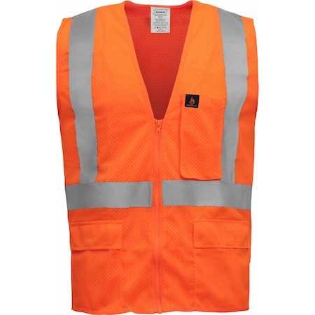 Ironwear Hi-Vis FR Safety Vest XL Class 2 , Zipper 5 Pockets 1284FR-OZ-XL