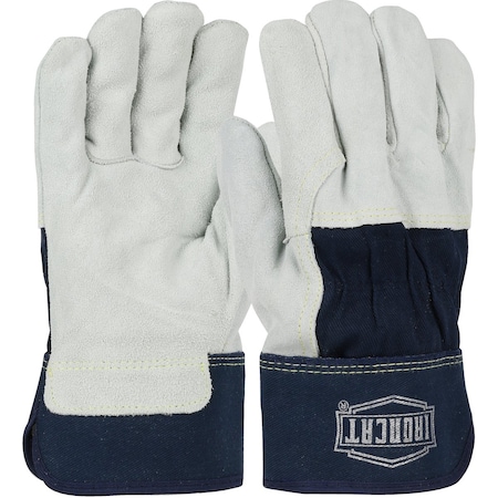 Ironcat Heavy Premium Split Cowhide Leather Palm Glove with 3/4 Leather Back, Rubberized Safety Cuff, 12PK IC65/XXXL