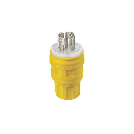 Leviton Watertight Locking Plug, L23-30P, 30 A, 347/600V AC, Three Phase, 4 Pole, Screw Terminals, Yellow 28W83