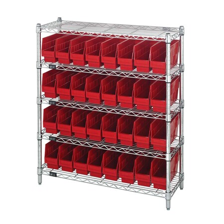 Quantum Storage Systems WIRE SHELVING UNIT WITH BINS RED WR5-39-1236-201RD