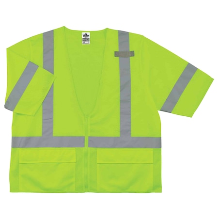 Ergodyne Hi-Vis Economy Vest w/Sleeves L/XL Class 3 U Back, , Zipper 3 Pockets, 1 Mic Tab 8320Z