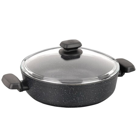 Korkmaz Ornella Non Stick 9.5 Inch 2.5 Liter Low Casserole with Lid in Black A1843