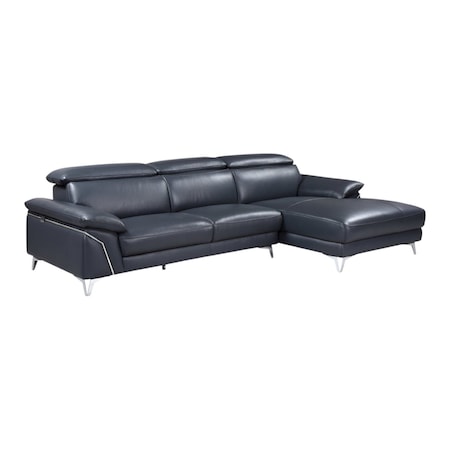 Homeroots Navy Blue Italian Leather L Shaped Two Piece Sofa and Chaise Sectional 343949