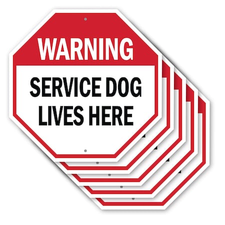 Signmission Warning Service Dog Lives Here, 10 inch X 10 inch, Aluminum Metal Signs, 5PK OC-A-5Pack-10-192