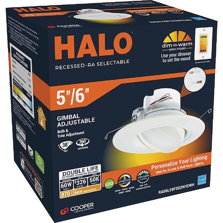 Halo 5/6'' Selectable CCT Integrated LED Recessed Light Trim 600 Lm./1000 Lm. RA56LS9FSD2W1EWH