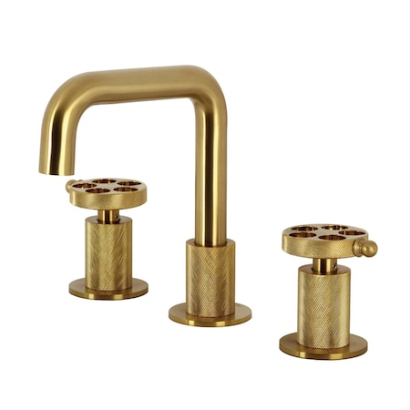 Kingston Brass Widespread Bathroom Faucet with Knurled Handle and Push Pop-Up Drain, Brushed Brass KS1417RKZ