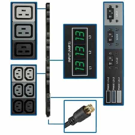Eaton Tripp Lite Series 3-Phase Local Metered PDU, 8.6 kW, 45 208V outlets 36 C13, 9 C19, 6 ft. 1.83 m PDU3MV6L2130A