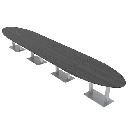 Skutchi Designs Oval Conference Table With Power Unit, 48 in W, 240 in L, Grey HAR-OVL-48X240-DOU-WA7949-NA
