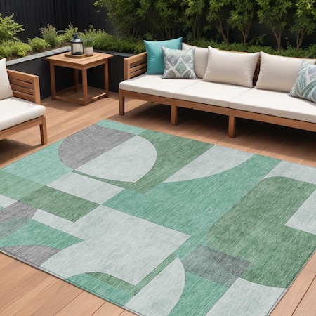 Homeroots 8' X 10' Green Sage And Gray Geometric Washable Indoor Outdoor Area Rug 617911