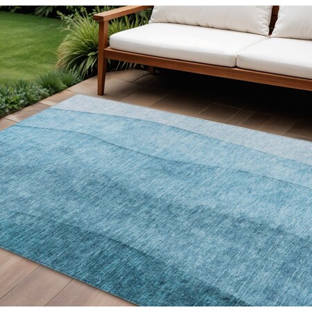 Homeroots 10' X 14' Teal Blue Aqua And Blue Ombre Washable Indoor Outdoor Area Rug 581833