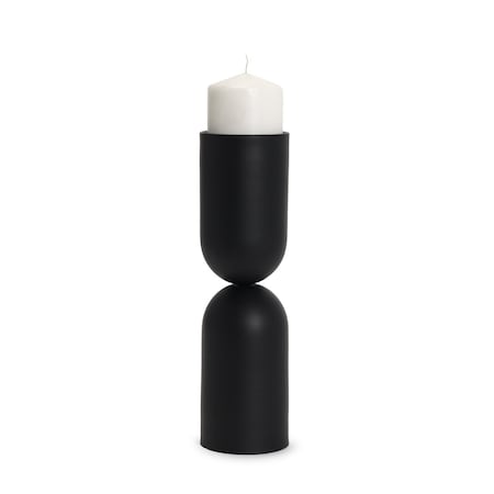 Homeroots 13" Black Metal Tabletop Pillar Candle Holder 608424